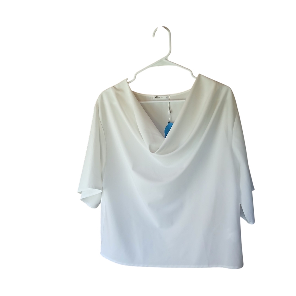 Cupshe White Oversized Short Sleeved Cowl Neck Blouse Small